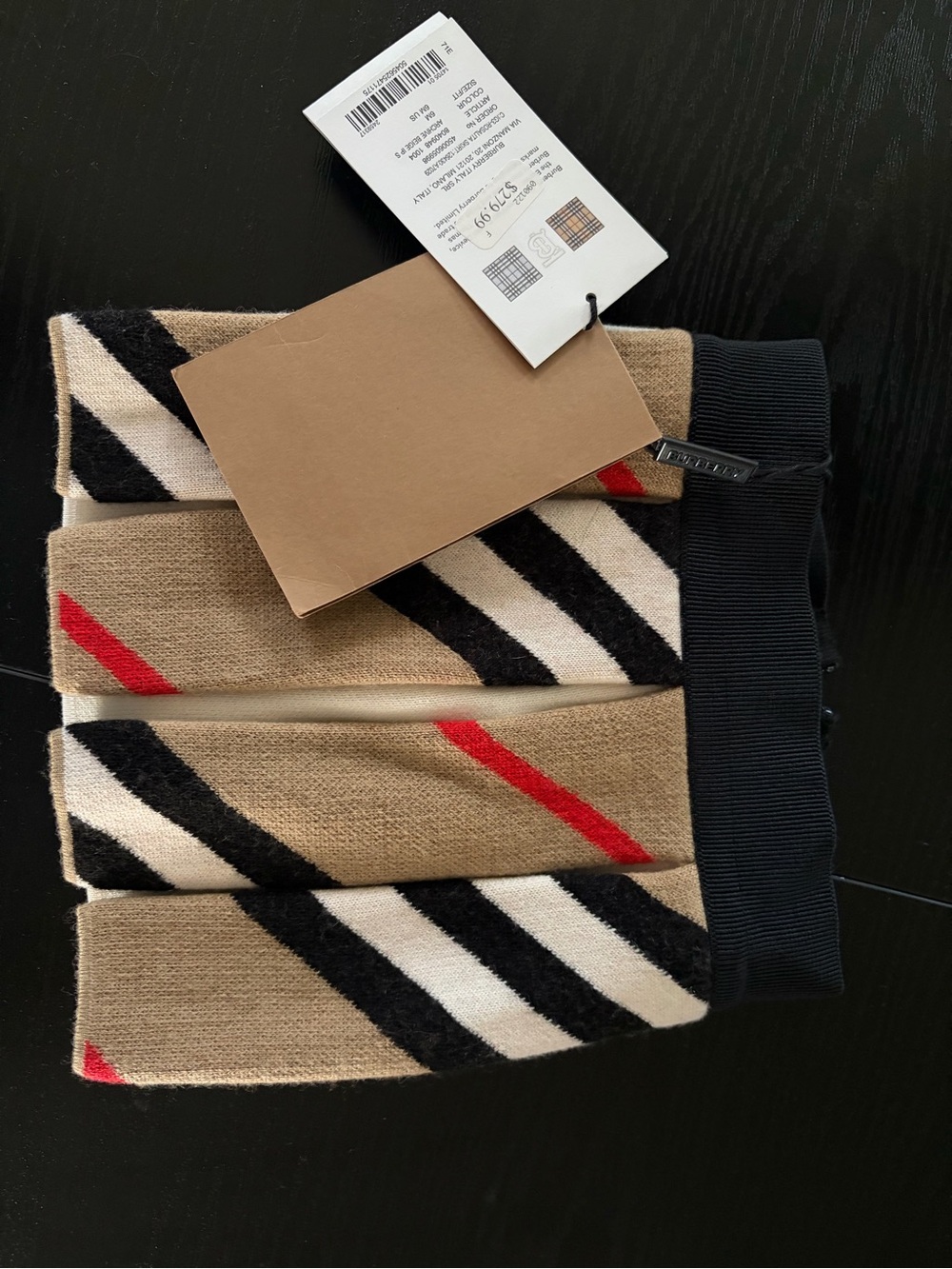 Burberry Tan Black White Red Stripe Pleated Kids Skirt